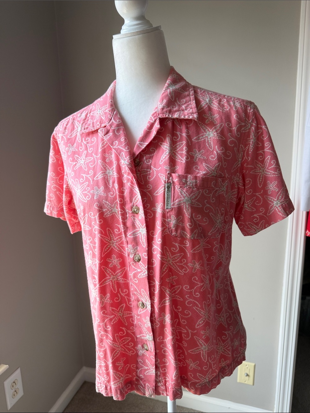 Columbia Coral Pink Short-Sleeve Button-Up Blouse